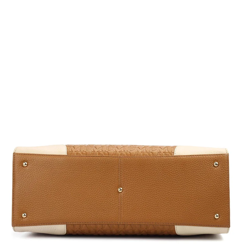 Da Milano Caramel Medium Monogram Leather Book Tote - Caramel for Women | Best Price UAE